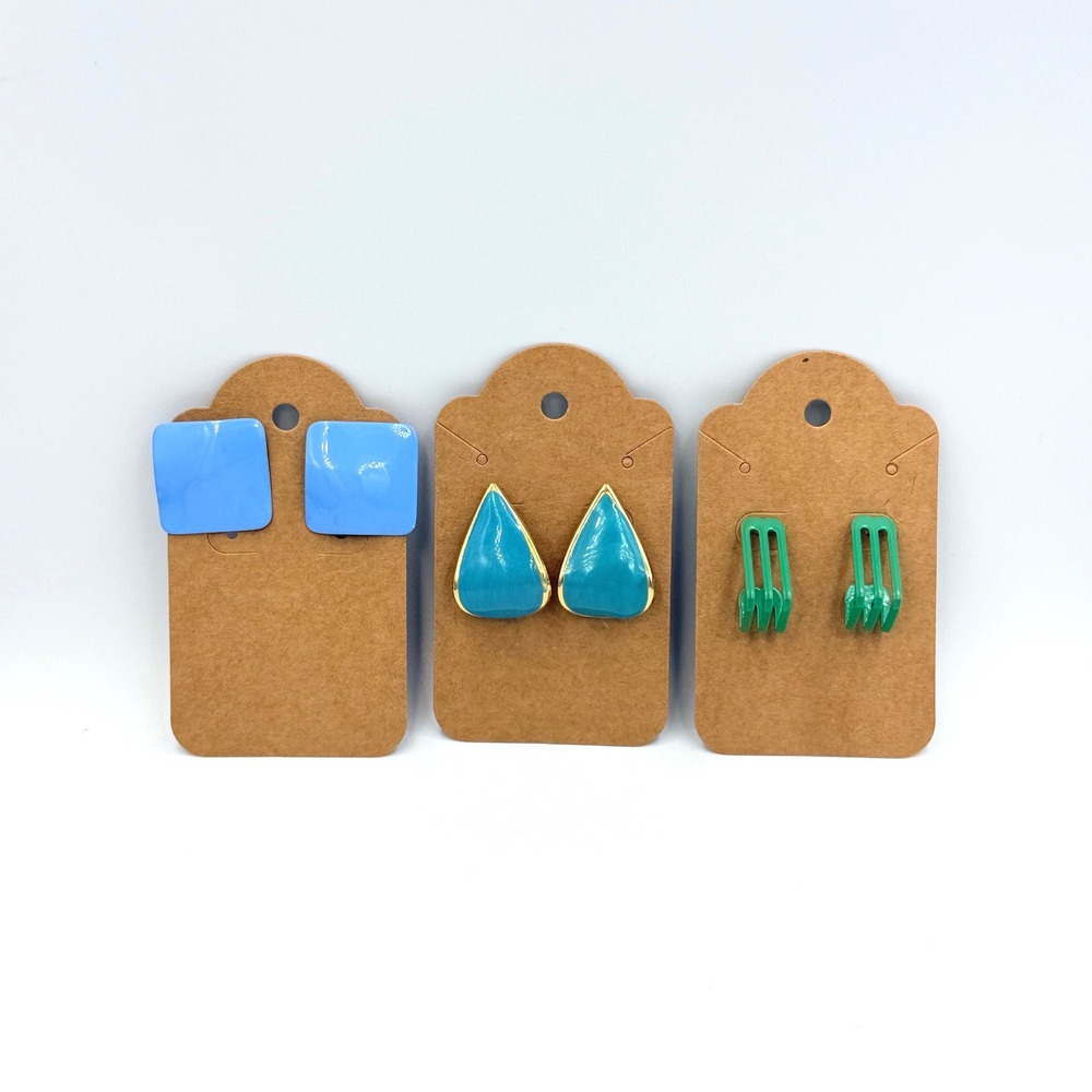 Vintage 80s Geometric Jewelry Lot 3 Pair Enamel Earring Set Studs Metal Retro